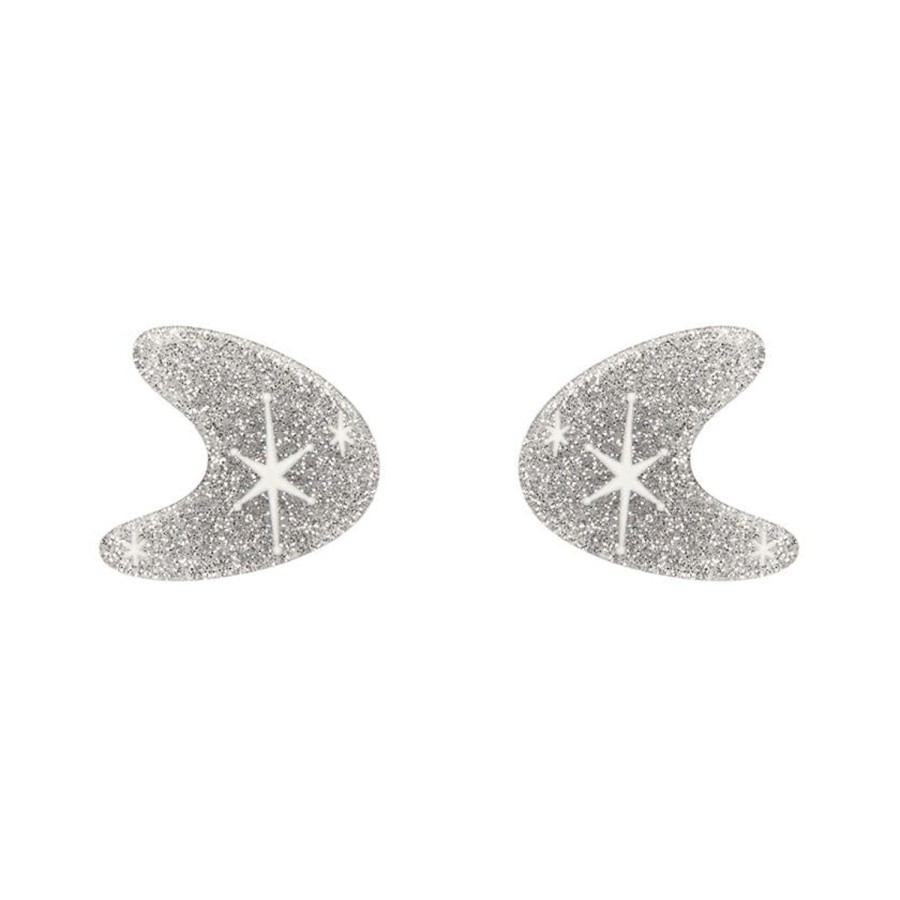 Erstwilder Essential Earrings | Atomic Boomerang Glitter Stud Earrings - Silver