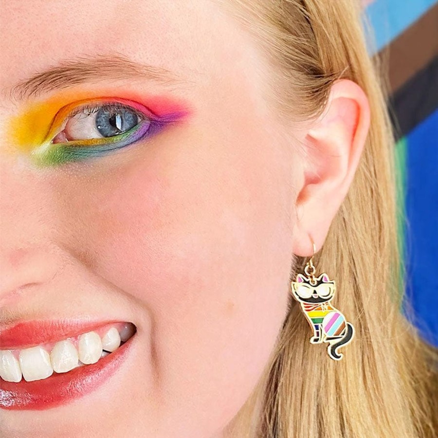 Erstwilder Enamel Earrings | Elissa The Rainbow Cat Enamel Drop Earrings