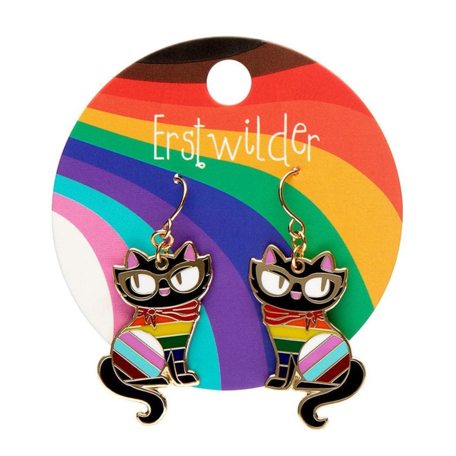 Erstwilder Enamel Earrings | Elissa The Rainbow Cat Enamel Drop Earrings