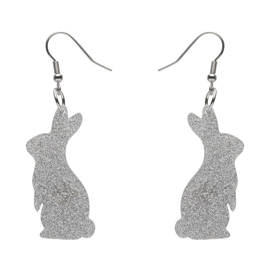 Erstwilder Essential Earrings | Bunny Glitter Resin Drop Earrings - Silver