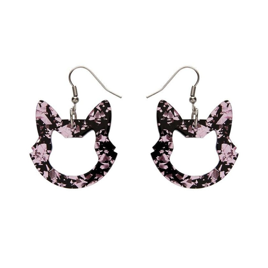 Erstwilder Essential Earrings | Cat Head Chunky Glitter Resin Drop Earrings - Pink