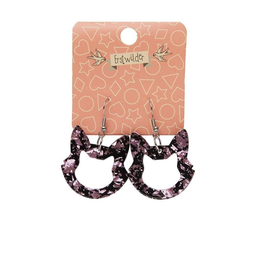 Erstwilder Essential Earrings | Cat Head Chunky Glitter Resin Drop Earrings - Pink