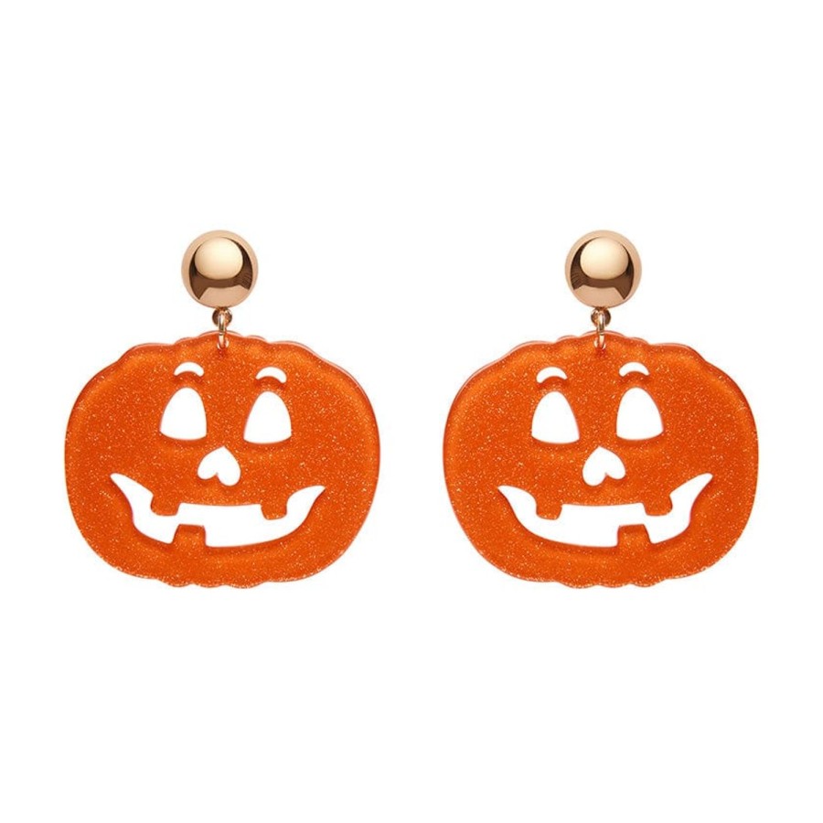 Erstwilder Essential Earrings | Pumpkin Glitter Statement Earrings - Orange