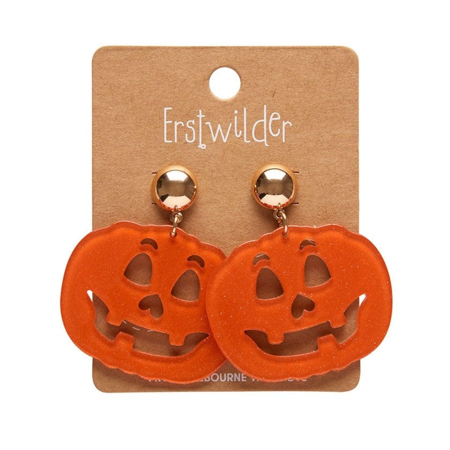 Erstwilder Essential Earrings | Pumpkin Glitter Statement Earrings - Orange