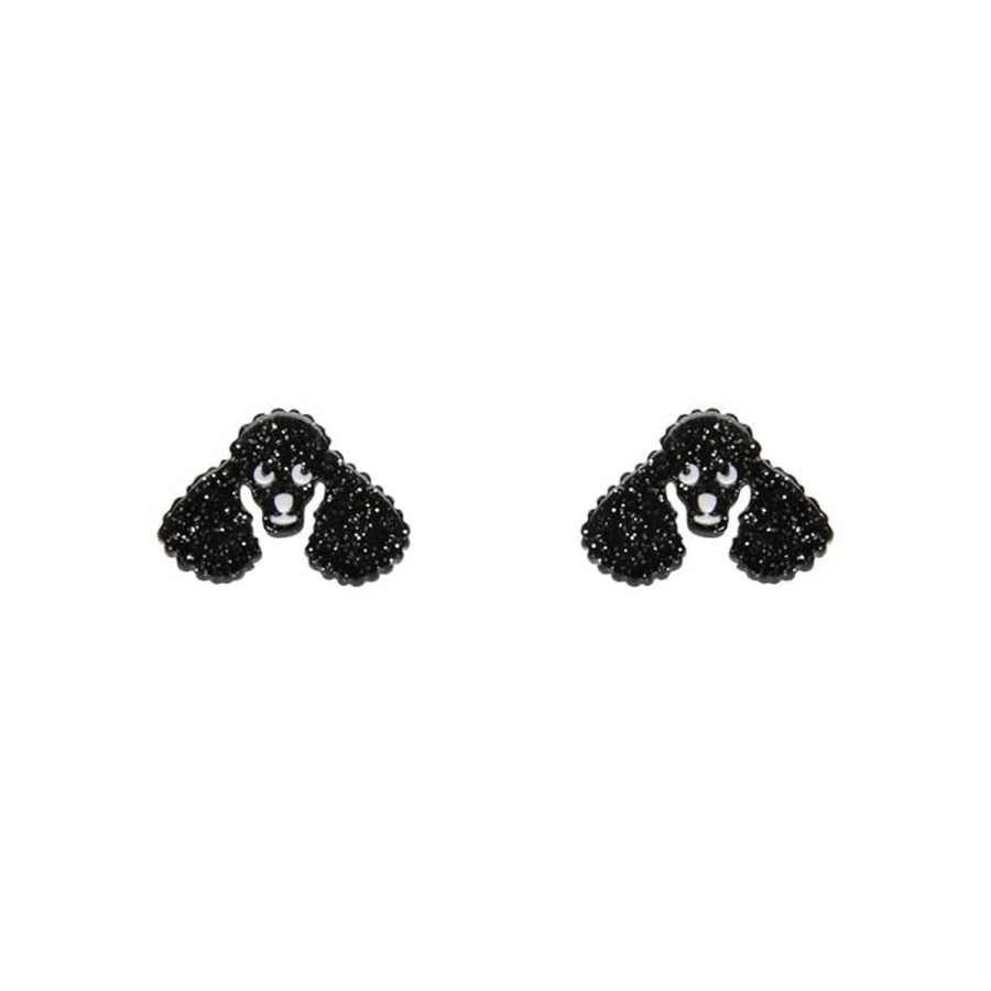 Erstwilder Essential Earrings | Poodle Glitter Stud Earrings - Black