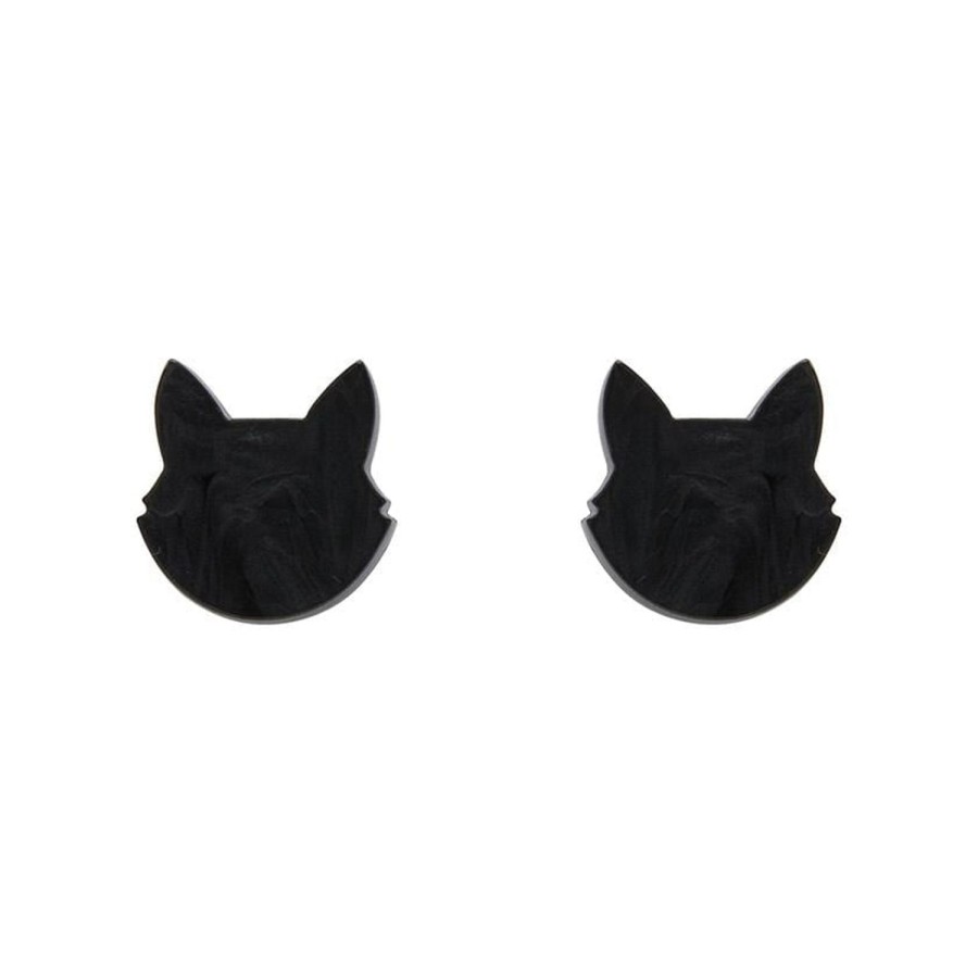 Erstwilder Essential Earrings | Cat Head Ripple Resin Stud Earrings - Black