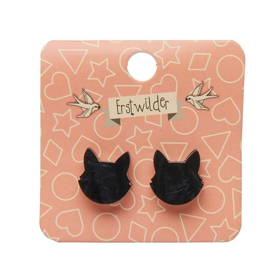 Erstwilder Essential Earrings | Cat Head Ripple Resin Stud Earrings - Black