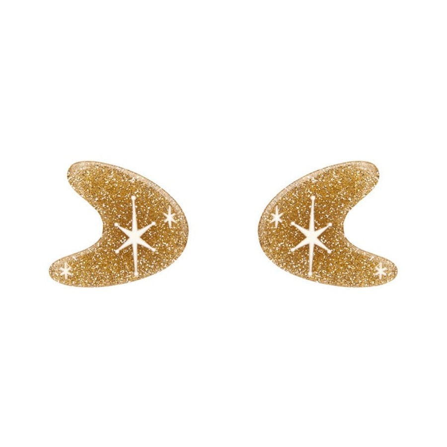 Erstwilder Essential Earrings | Atomic Boomerang Glitter Stud Earrings - Gold