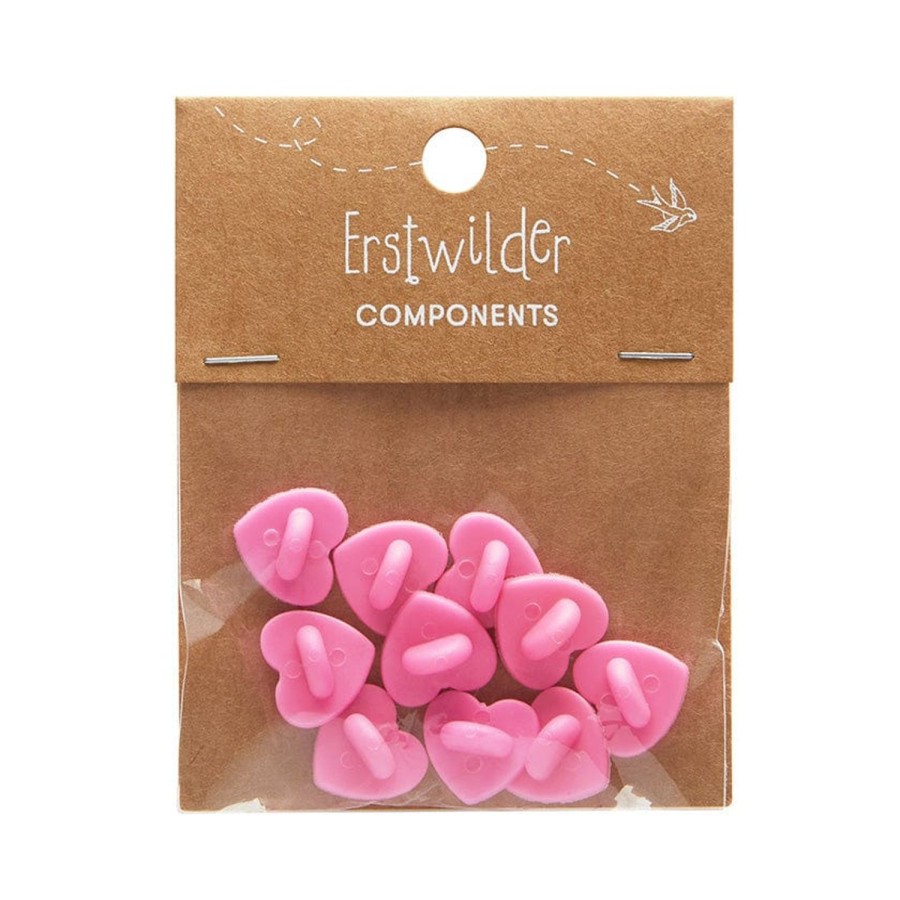 Erstwilder Components | Enamel Pin Rubber Heart Locking Clasp 10-Pack - Pink