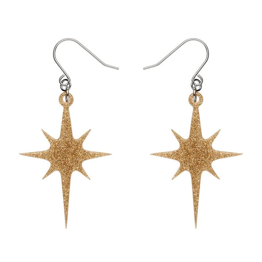 Erstwilder Essential Earrings | Atomic Star Glitter Drop Earring - Gold