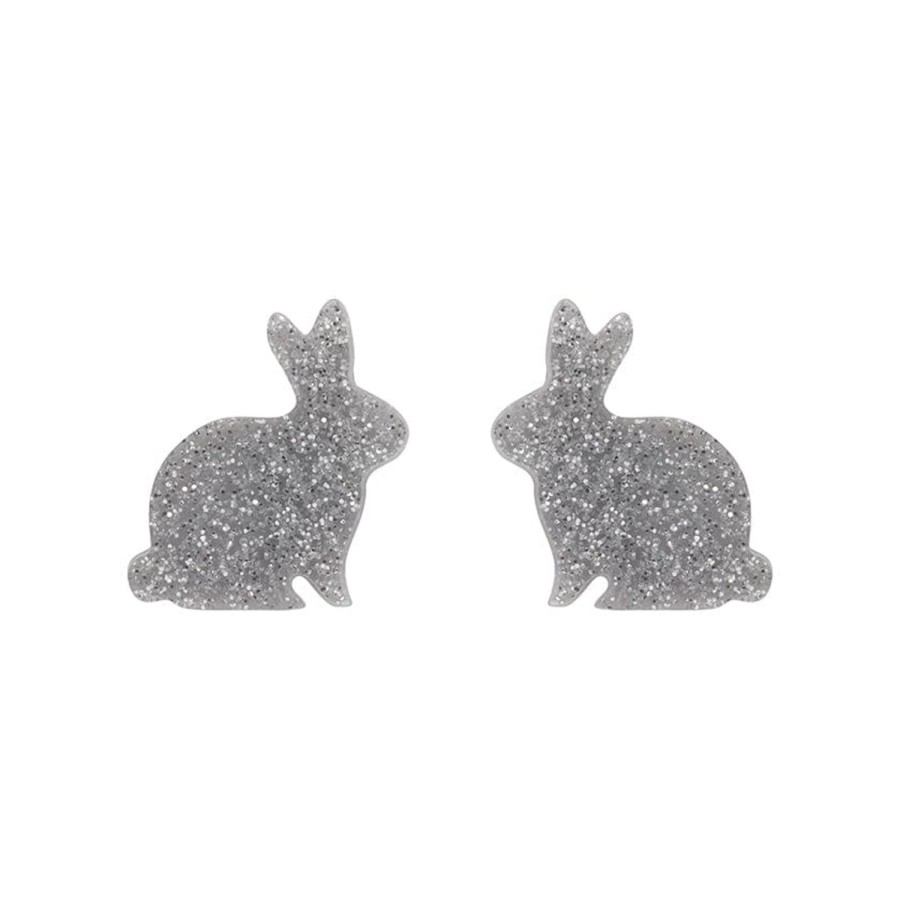 Erstwilder Essential Earrings | Bunny Glitter Resin Stud Earrings - Silver