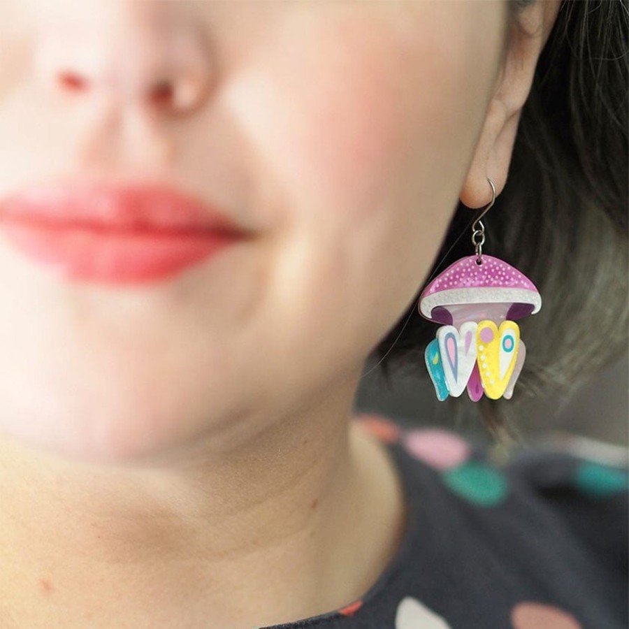 Erstwilder Earrings | The Whimsical White Spotted Jellyfish Drop Earrings