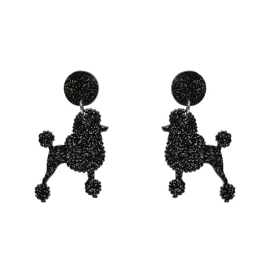 Erstwilder Essential Earrings | Poodle Glitter Post Drop Earrings - Black