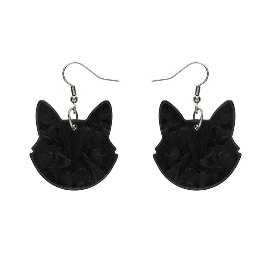 Erstwilder Essential Earrings | Solid Cat Head Ripple Resin Drop Earrings - Black