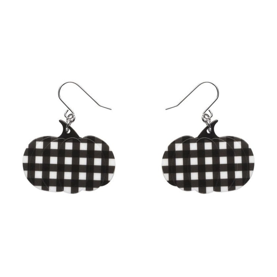 Erstwilder Essential Earrings | Pumpkin Gingham Drop Earrings - Black