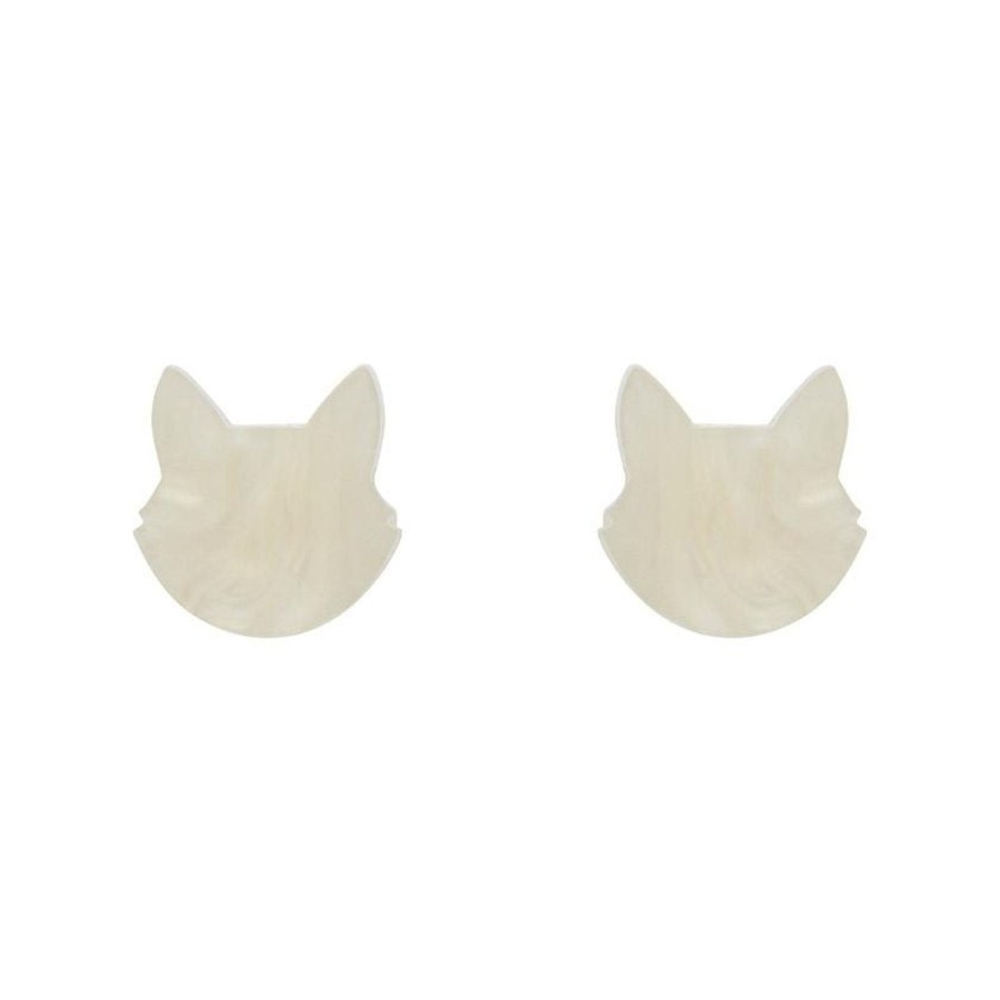 Erstwilder Essential Earrings | Cat Head Ripple Resin Stud Earrings - White