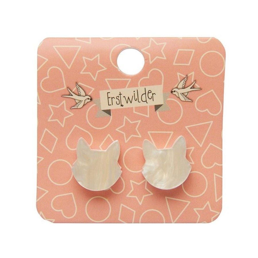 Erstwilder Essential Earrings | Cat Head Ripple Resin Stud Earrings - White