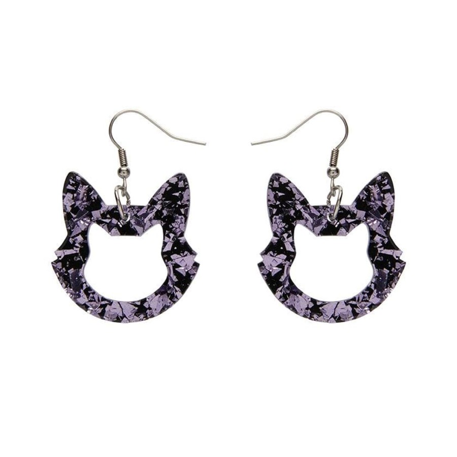 Erstwilder Essential Earrings | Cat Head Chunky Glitter Resin Drop Earrings - Purple