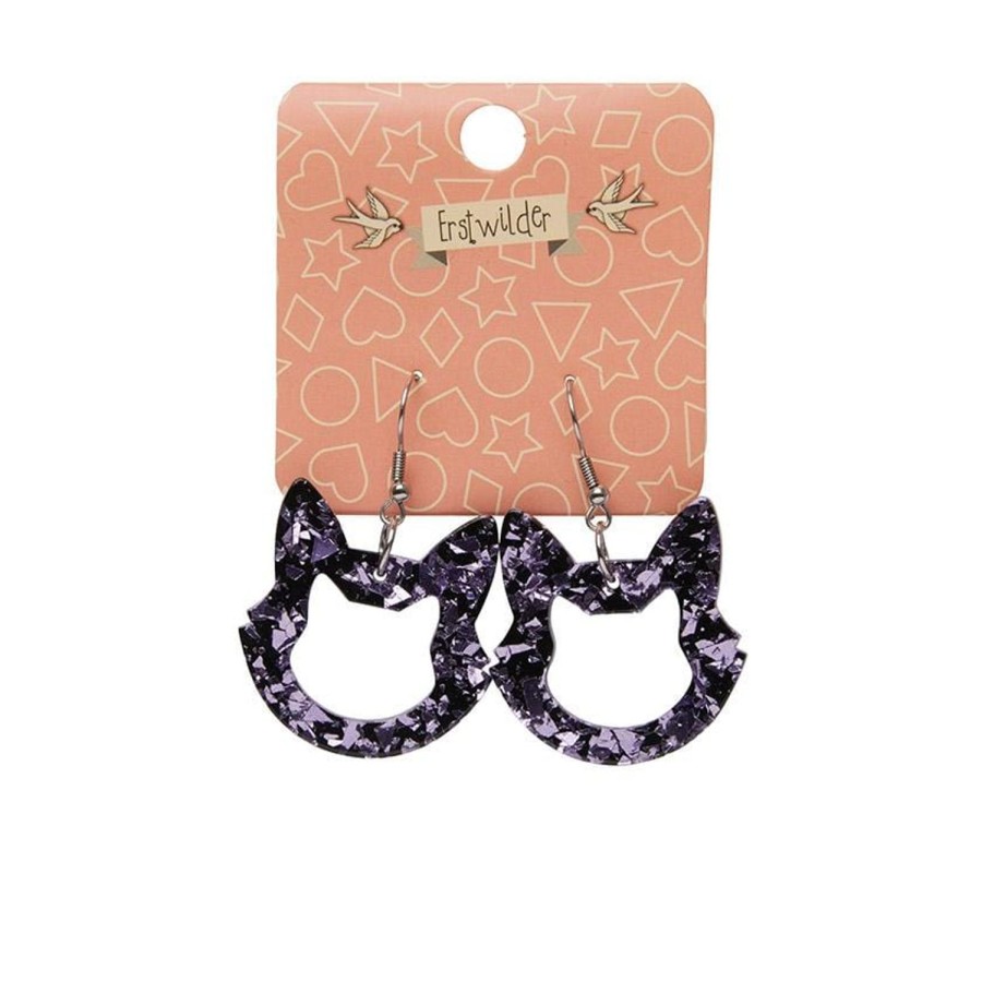 Erstwilder Essential Earrings | Cat Head Chunky Glitter Resin Drop Earrings - Purple