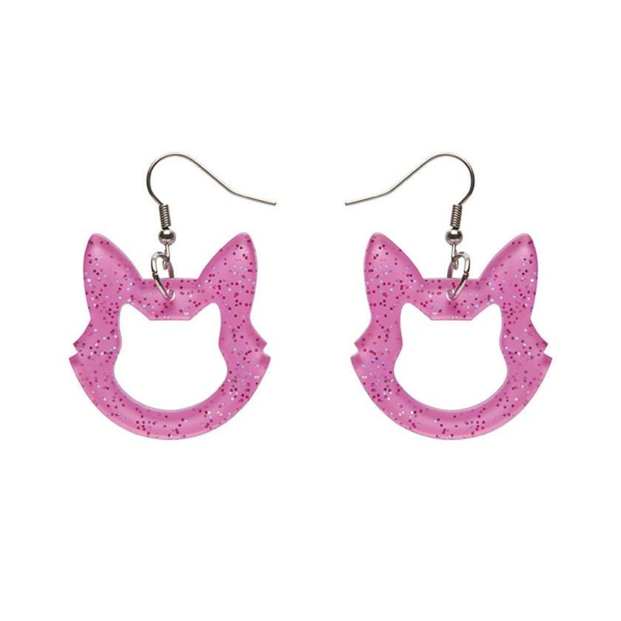 Erstwilder Essential Earrings | Cat Head Glitter Resin Drop Earrings - Pink