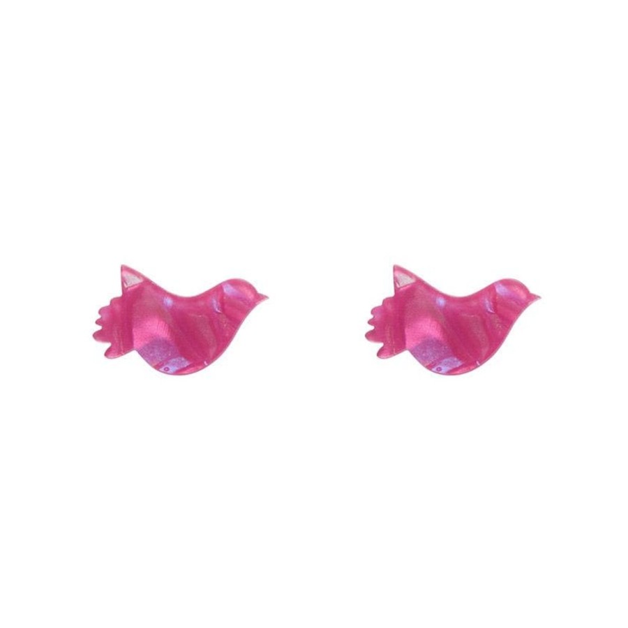 Erstwilder Essential Earrings | Bird Textured Glitter Resin Stud Earrings - Fuchsia