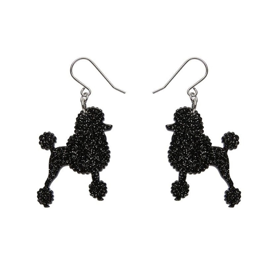 Erstwilder Essential Earrings | Poodle Glitter Hook Drop Earrings - Black