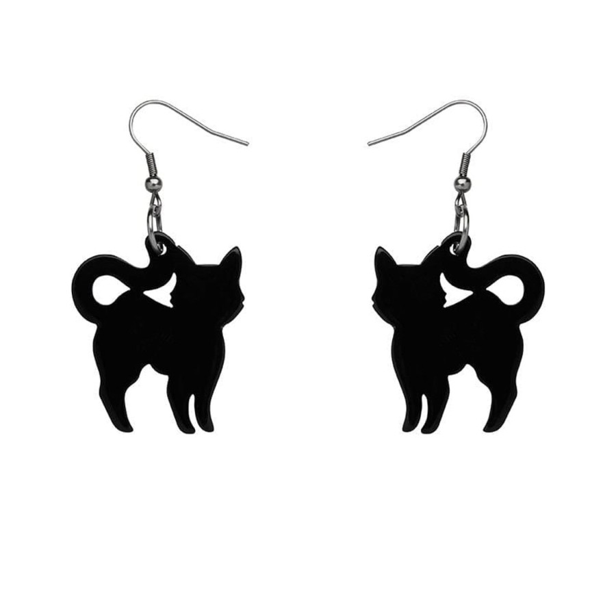 Erstwilder Essential Earrings | Pussy Cat Solid Resin Drop Earrings - Black