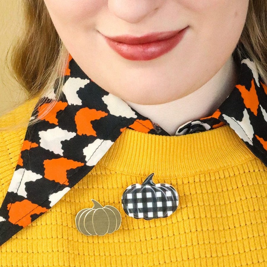 Erstwilder Brooches | Pumpkin Patch Mini Brooch Set - Gold & Black Gingham