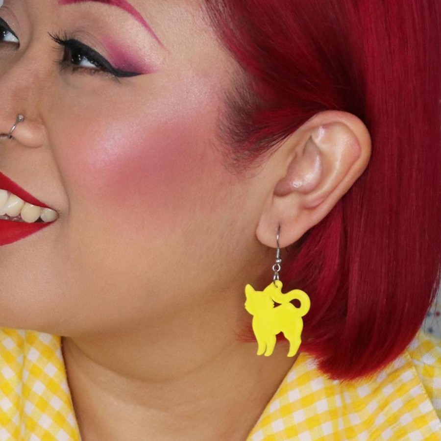 Erstwilder Essential Earrings | Pussy Cat Bubble Resin Drop Earrings - Yellow