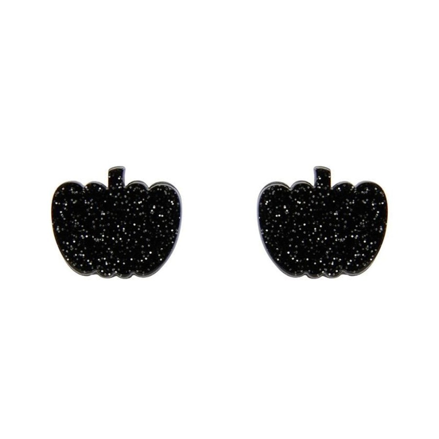 Erstwilder Essential Earrings | Pumpkin Glitter Resin Stud Earrings - Black