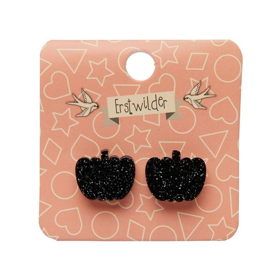 Erstwilder Essential Earrings | Pumpkin Glitter Resin Stud Earrings - Black