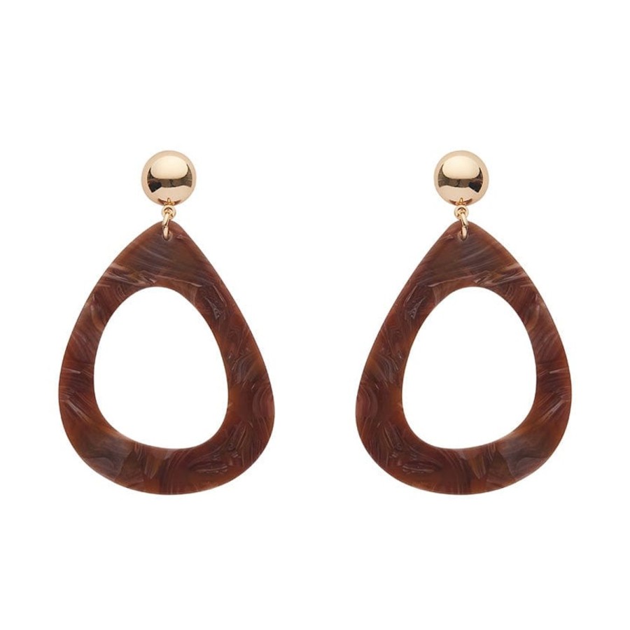 Erstwilder Essential Earrings | Statement Marble Resin Tear Drop Earrings - Brown