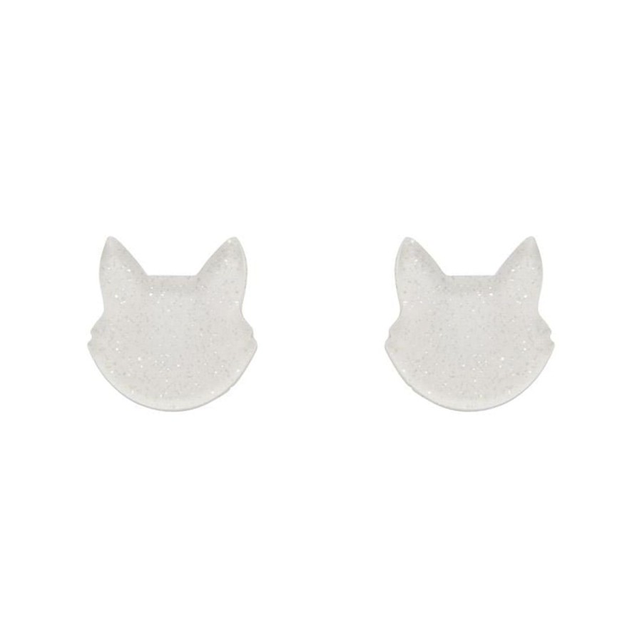 Erstwilder Essential Earrings | Cat Head Glitter Resin Stud Earrings - White