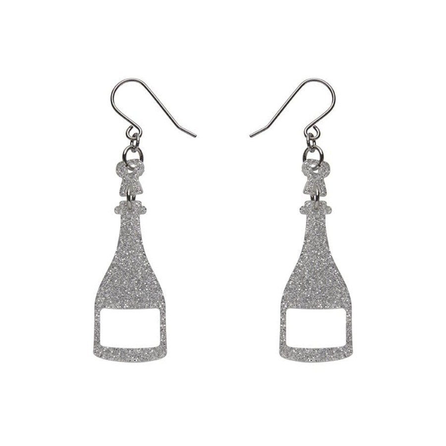 Erstwilder Essential Earrings | Champagne Glitter Drop Earrings - Silver