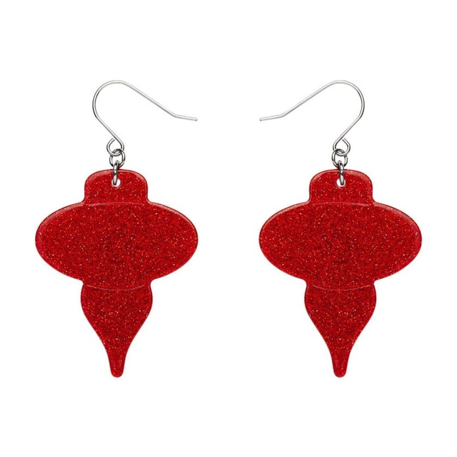 Erstwilder Essential Earrings | Baubles Glitter Drop Earrings - Red