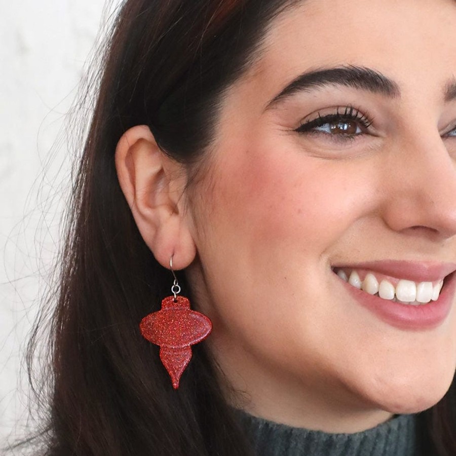 Erstwilder Essential Earrings | Baubles Glitter Drop Earrings - Red