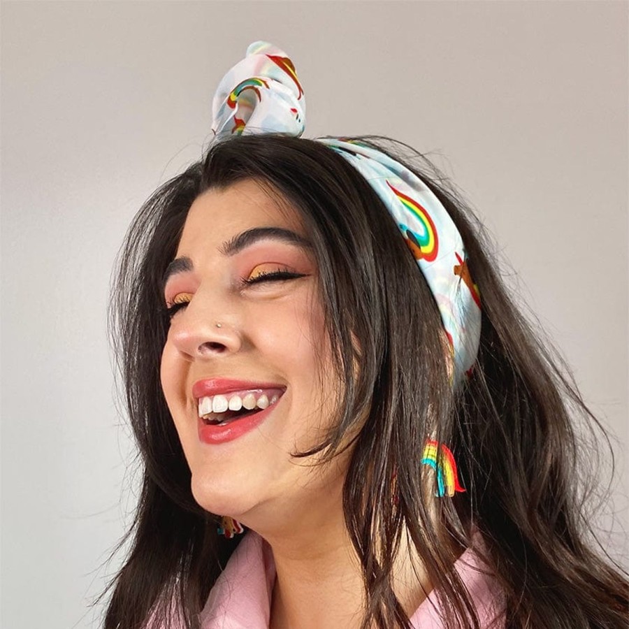 Erstwilder Scarves | Rainbow Ruff Head Scarf White