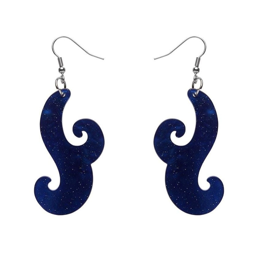 Erstwilder Essential Earrings | Nouveau Ripple Glitter Resin Drop Earrings - Dark Blue