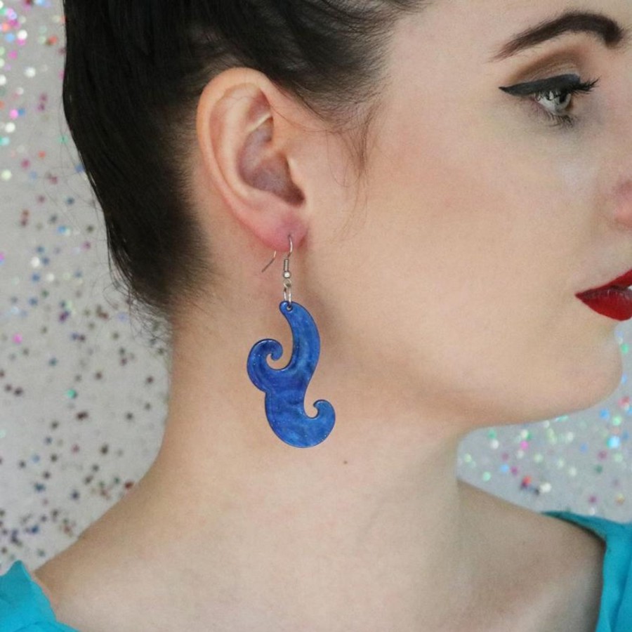 Erstwilder Essential Earrings | Nouveau Ripple Glitter Resin Drop Earrings - Dark Blue