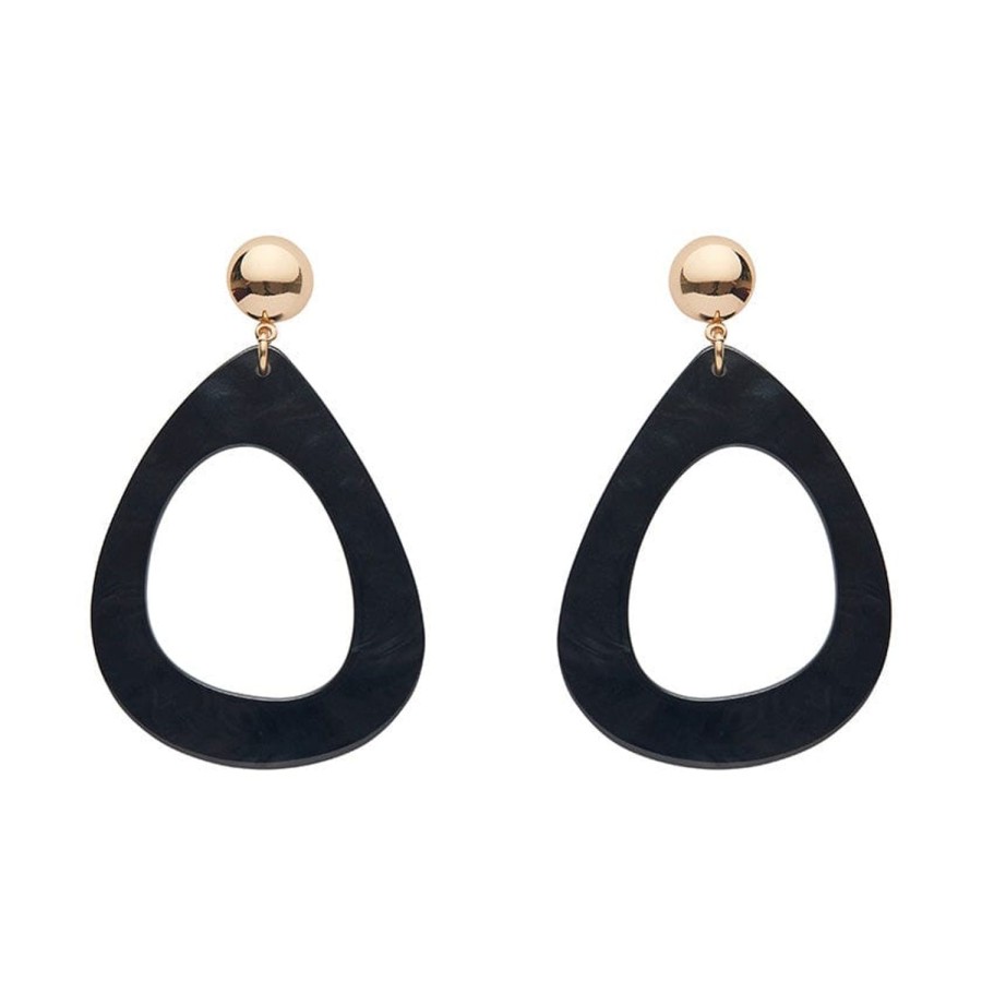 Erstwilder Essential Earrings | Statement Ripple Resin Tear Drop Earrings - Black