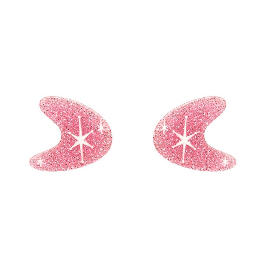 Erstwilder Essential Earrings | Atomic Boomerang Glitter Stud Earrings - Pink