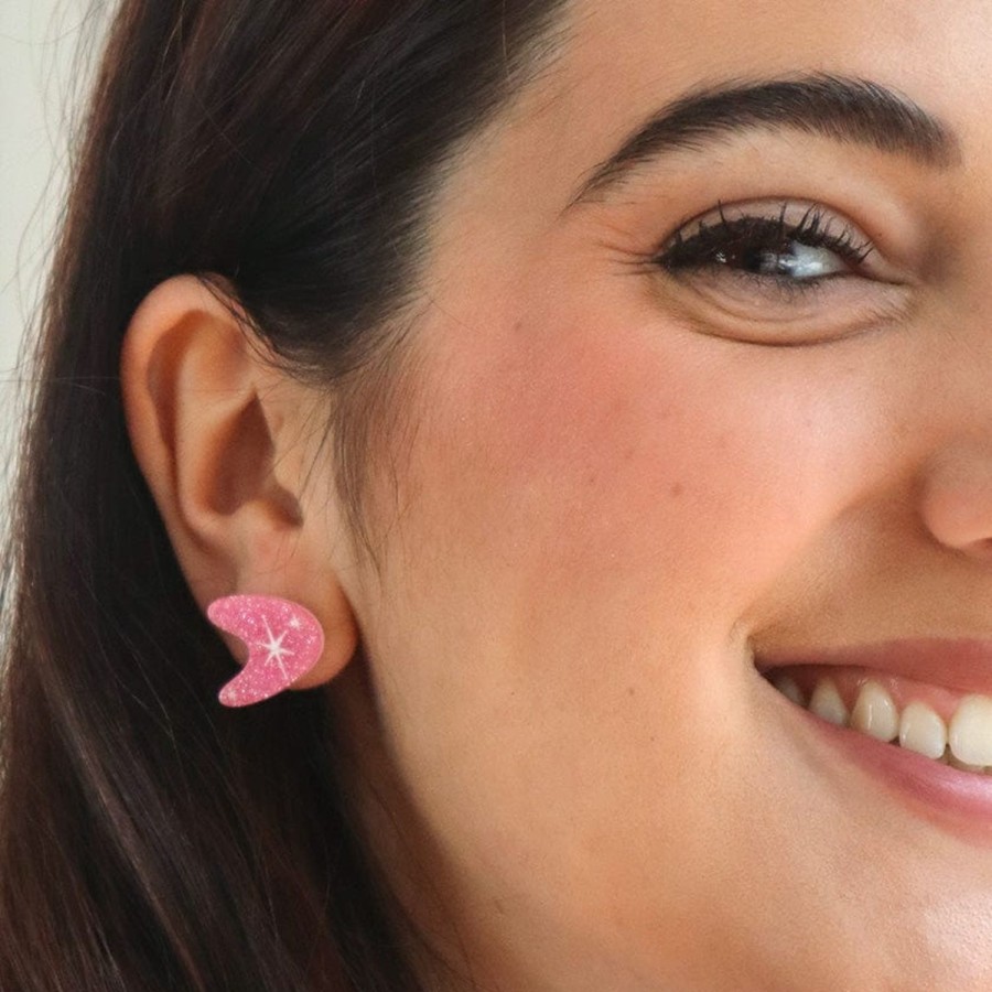 Erstwilder Essential Earrings | Atomic Boomerang Glitter Stud Earrings - Pink