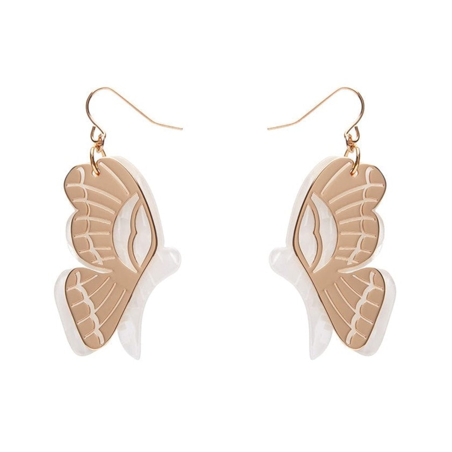 Erstwilder Essential Earrings | Butterfly Textured Resin Drop Earrings - White