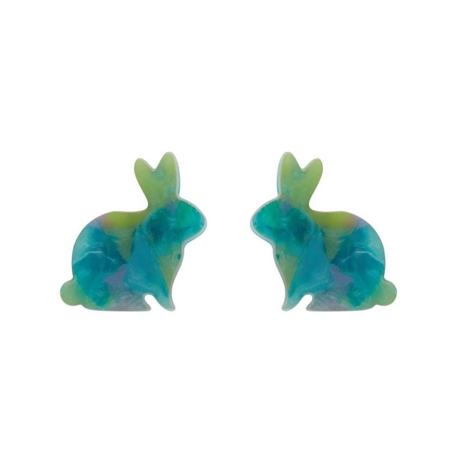 Erstwilder Essential Earrings | Bunny Mottled Resin Stud Earrings - Green