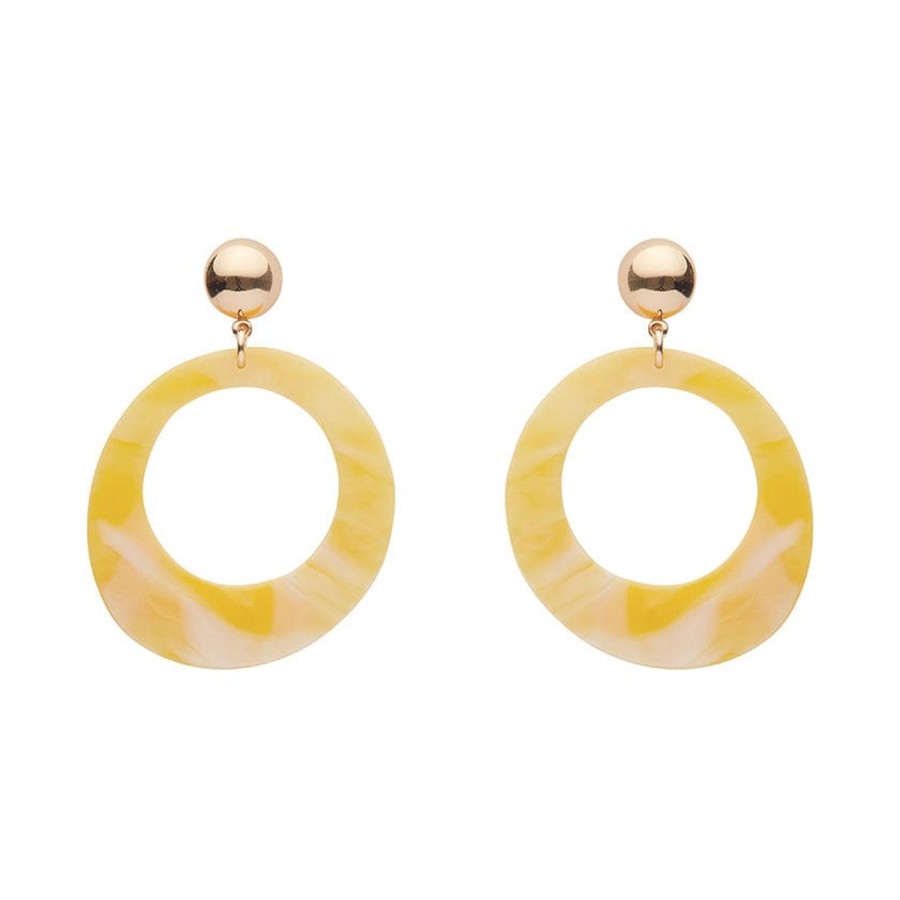 Erstwilder Essential Earrings | Statement Marble Resin Circle Drop Earrings - Yellow