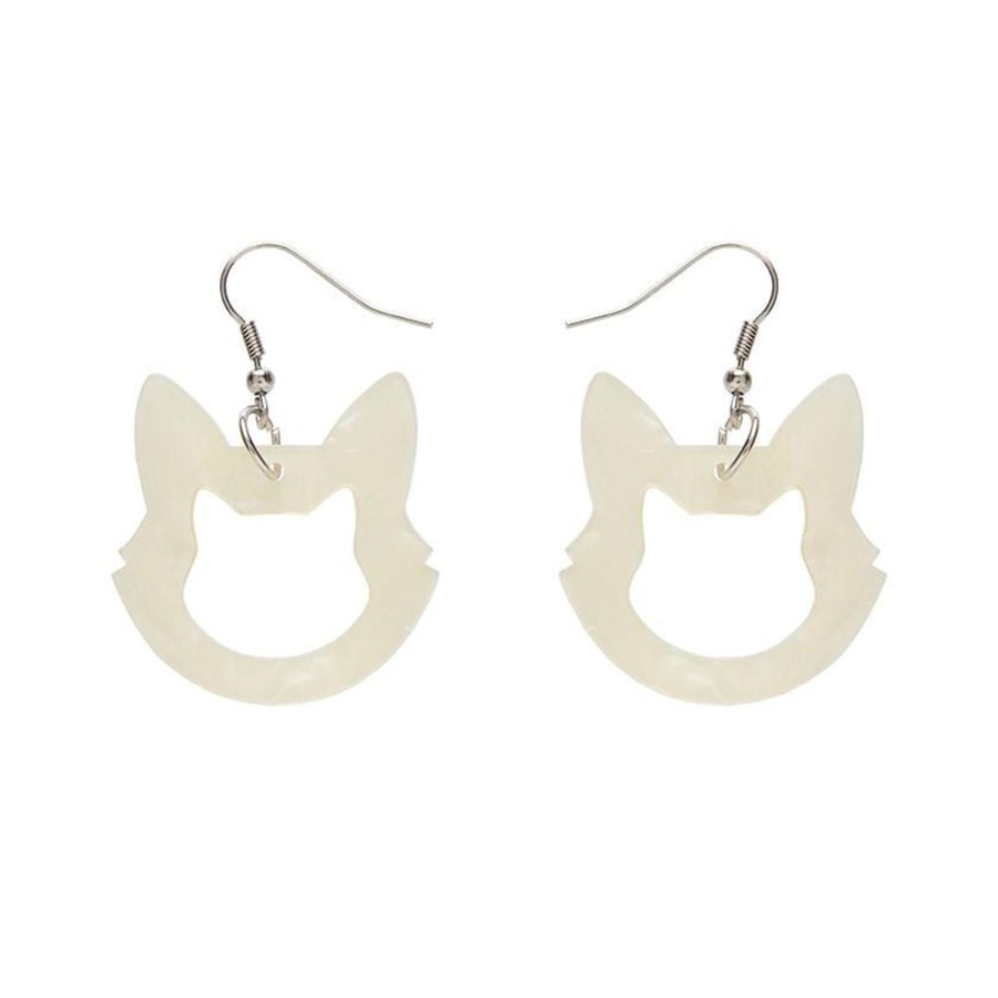 Erstwilder Essential Earrings | Cat Head Ripple Resin Drop Earrings - White