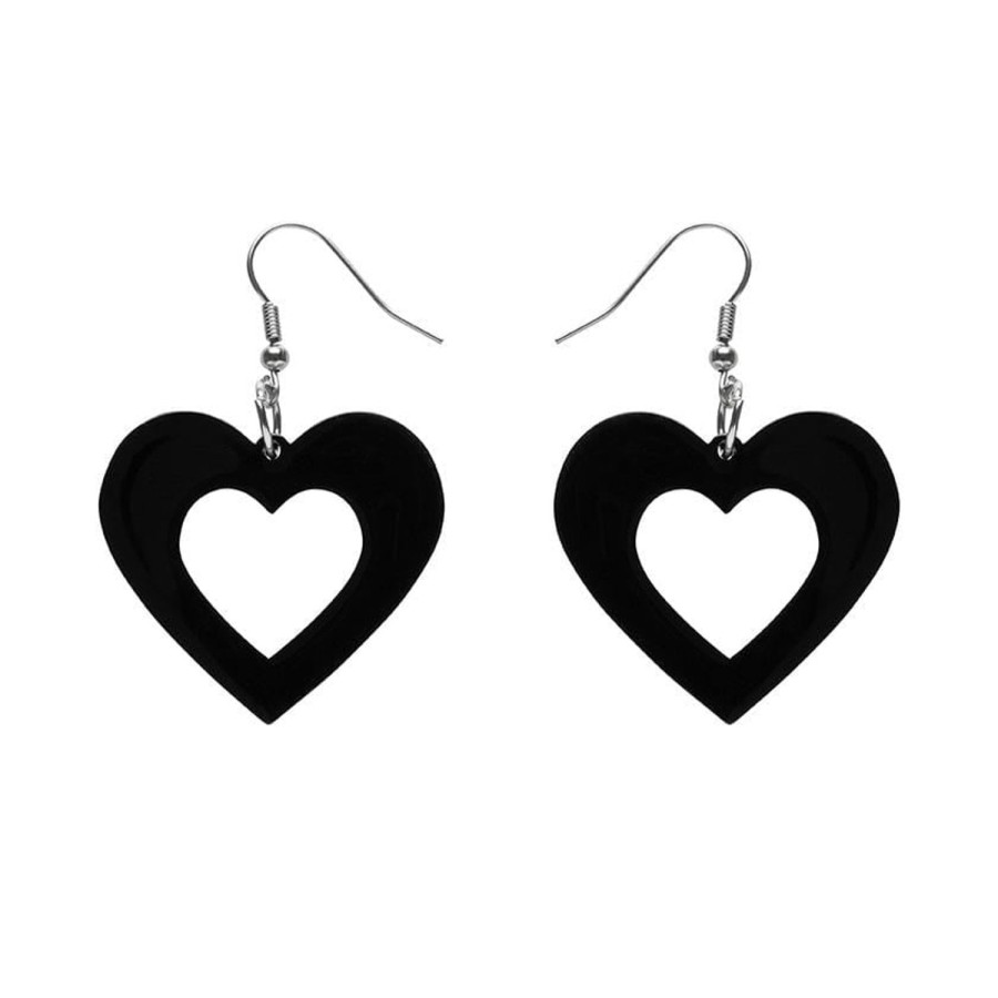 Erstwilder Essential Earrings | Heart Solid Resin Drop Earrings - Black