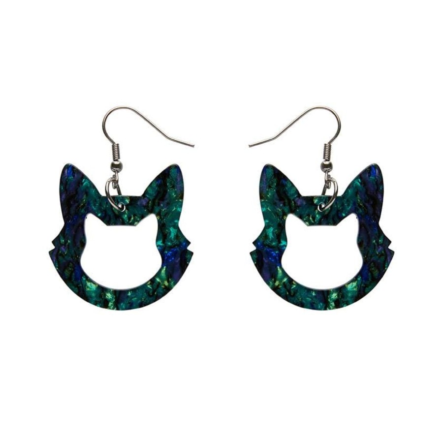 Erstwilder Essential Earrings | Cat Head Lava Resin Drop Earrings - Green