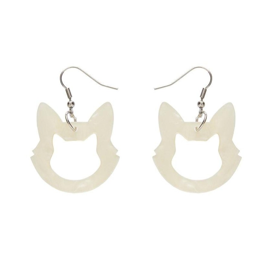 Erstwilder Essential Earrings | Cat Head Glitter Resin Drop Earrings - White