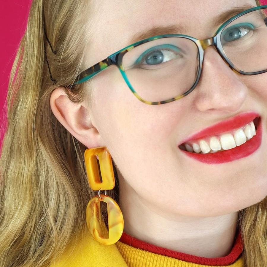 Erstwilder Essential Earrings | Statement Marble Chunky Drop Earrings - Mustard